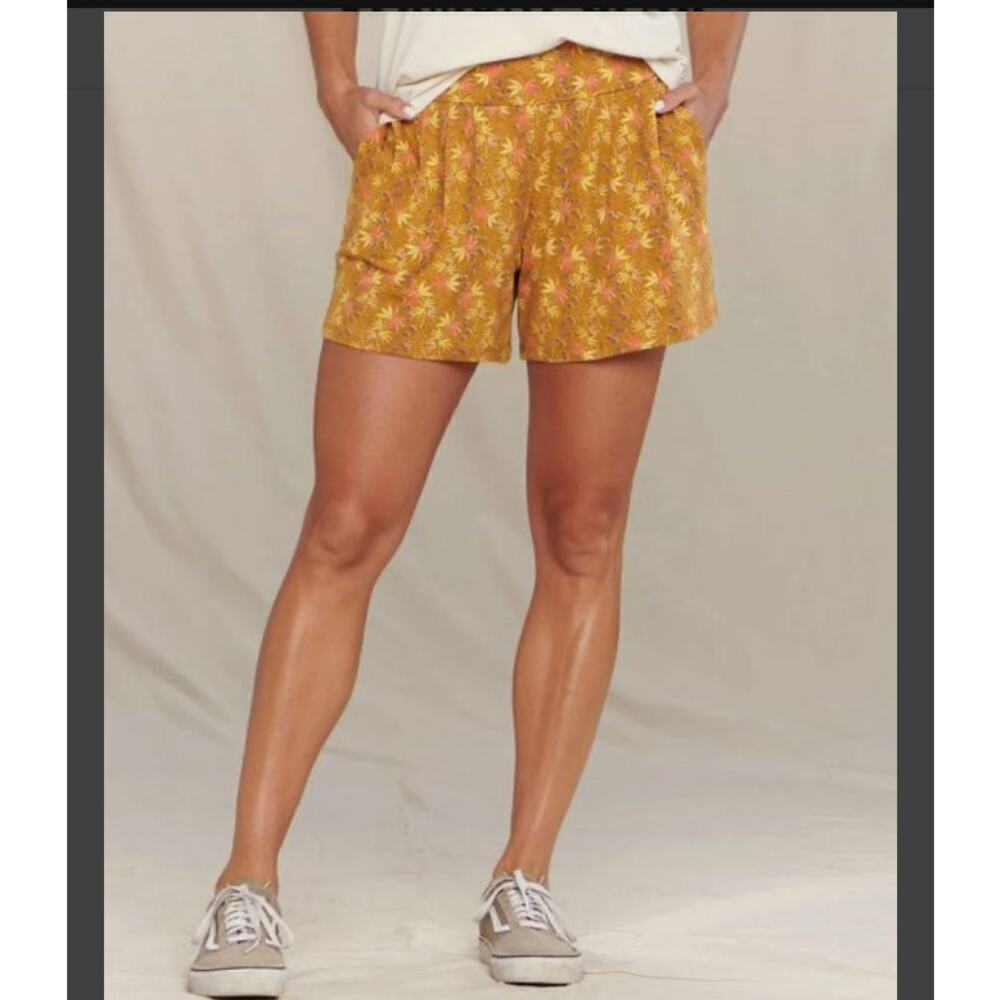 Toad & Co - Chaka Short Elastic Waist Floral - Kelp Palm Yellow Size Small